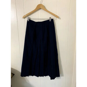 Talbots Wrap Skirt Size 6 100% Wool Navy Pleated Fringe Preppy Academia
